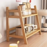 2 Tier Wicker-Look Coffee Station Organizer, Bamboo Mug Holder Countertop, Kitchen Counter Shelf for Tea Coffee Bar Accessories - Image 5