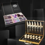24pcs Golden Tableware Set Light Luxury Stainless Steel Cutlery Fork Knife Spoon Dinnerware Set Minimalist Decor with Gift Box - Image 6
