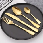24pcs Golden Tableware Set Light Luxury Stainless Steel Cutlery Fork Knife Spoon Dinnerware Set Minimalist Decor with Gift Box - Image 2
