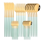 24/30Pcs Dinnerware Cutlery Set Mint Green Gold Knife Cake Fork Coffee Spoon Silverware Stainless Steel Kitchen Home Tableware