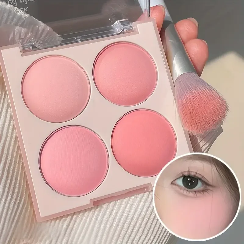 4-color matte blush palette - pinkish purple tones, waterproof, long-lasting natural nude makeup, perfect gift, Korean-style