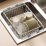 Stainless Steel Telescopic Sink Drain Rack Non-Slip Dish Drying Kitchen Bathroom Countertop Organizer Rack for Household Use - Image 4