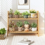 2 Tier Wicker-Look Coffee Station Organizer, Bamboo Mug Holder Countertop, Kitchen Counter Shelf for Tea Coffee Bar Accessories - Image 4