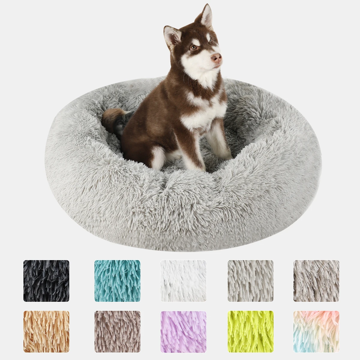 Dog Bed Donut Big Large Round Basket Winter Plush Beds for Dogs Medium Accessories Fluffy Kennel Small Puppy Pets Cat Products