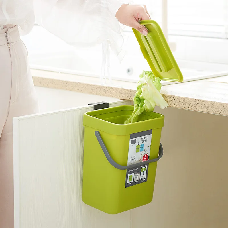 1pcs Green Trash Can Odorless Food Waste Container Kitchen Food Waste With Lid Small Countertop Compost Bin Wall Mounted