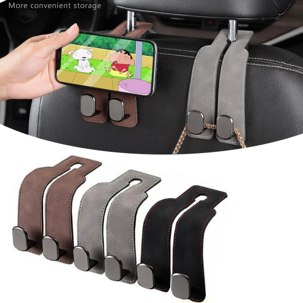 Car Headrest Hook 2 in 1 Premium Suede Rear Seat Hanging Dual Hook 20KG Large Load-Bearing Alloy Hook Hanger Universal
