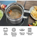 Stainless Steel 2L Deep Fryer Pot with Basket and Oil Strainer, 304 Stainless Steel Deep Frying Pot for French Fries, Chicken - Image 2