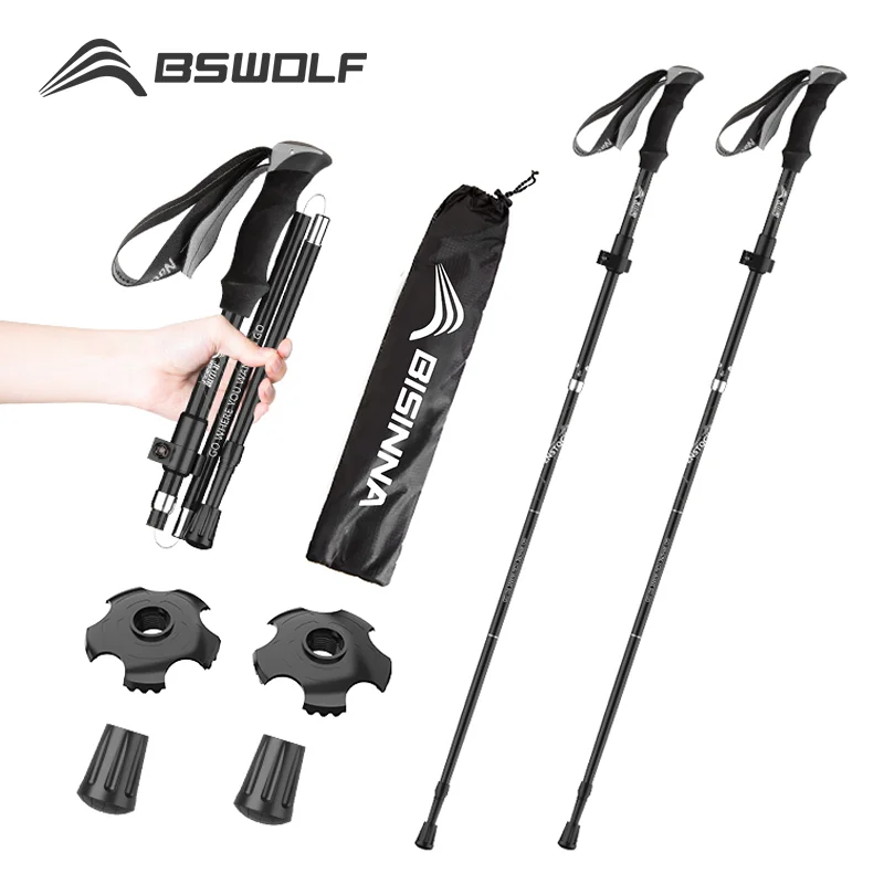 BSWOLF 2Pcs Ultralight Trekking Poles Walking Sticks Hiking Canes Folding Aluminum Walking Pole Nodic Walking Sticks