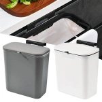 1Pcs Durable 10L Hanging Trash Can With Lid Kitchen Recycling Garbage Basket Large Capacity Adhesive Trash Bin Kitchen Bathroom - Image 2