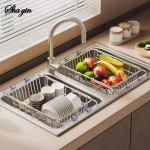Stainless Steel Telescopic Sink Drain Rack Non-Slip Dish Drying Kitchen Bathroom Countertop Organizer Rack for Household Use - Image 2